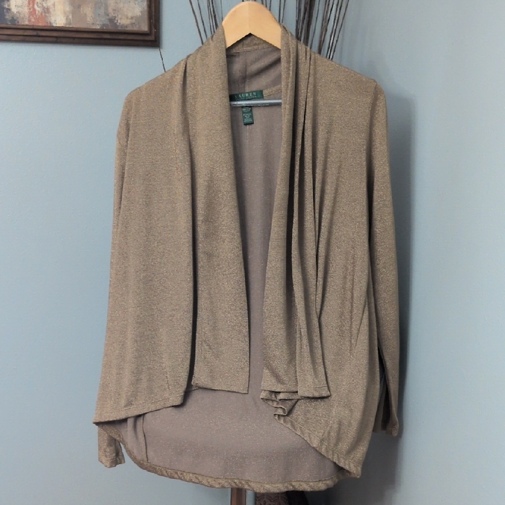 Lauren Ralph Lauren Taupe Open Front Cardigan
